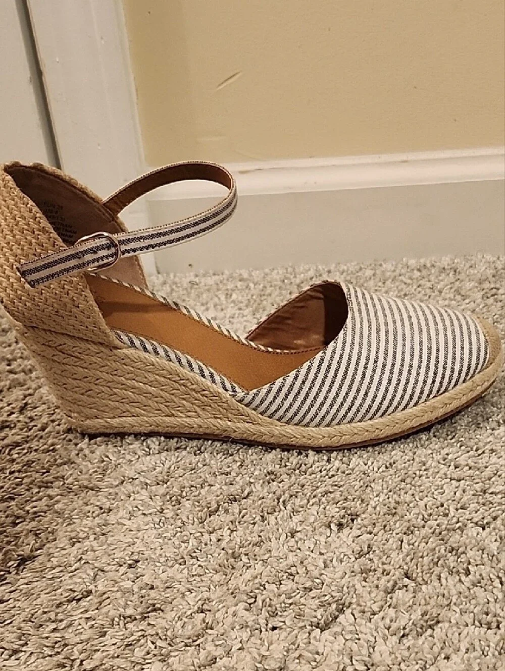 H&M Striped Espadrille Wedge Sandals in Beige and Denim Blue